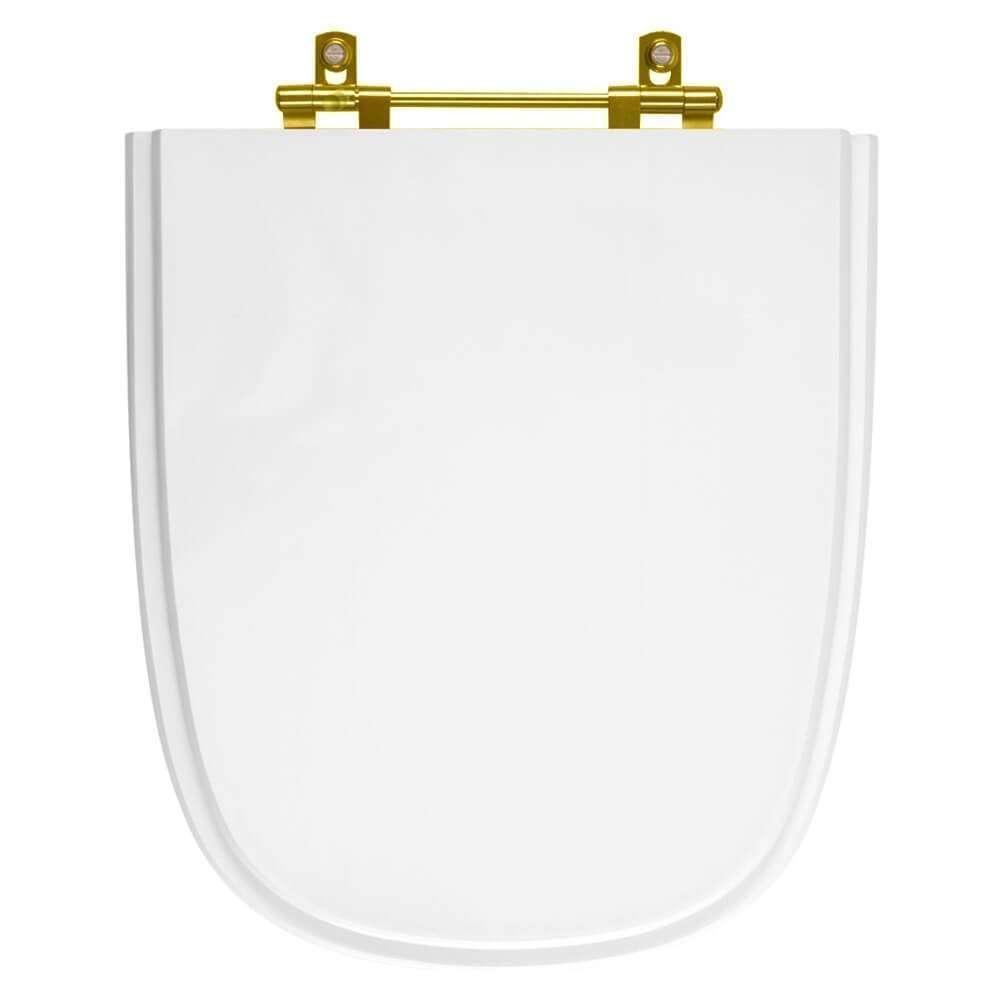 Assento Sanitario Poliester Ibiza Branco Ferragem Dourada Para Vaso Incepa - 1
