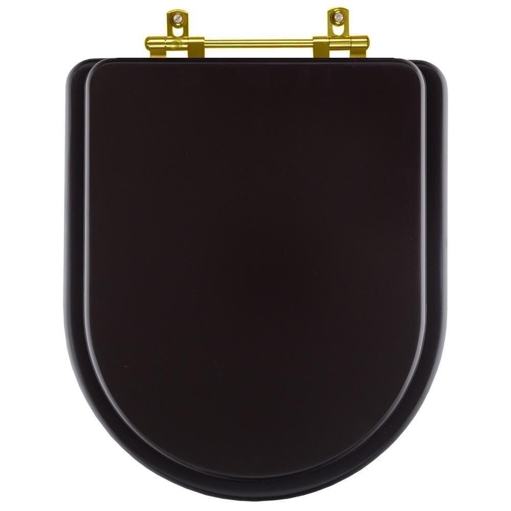 Assento Sanitario Poliester Carrara Marrom Fosco Para Vaso Deca Com Ferragem Dourada - 1