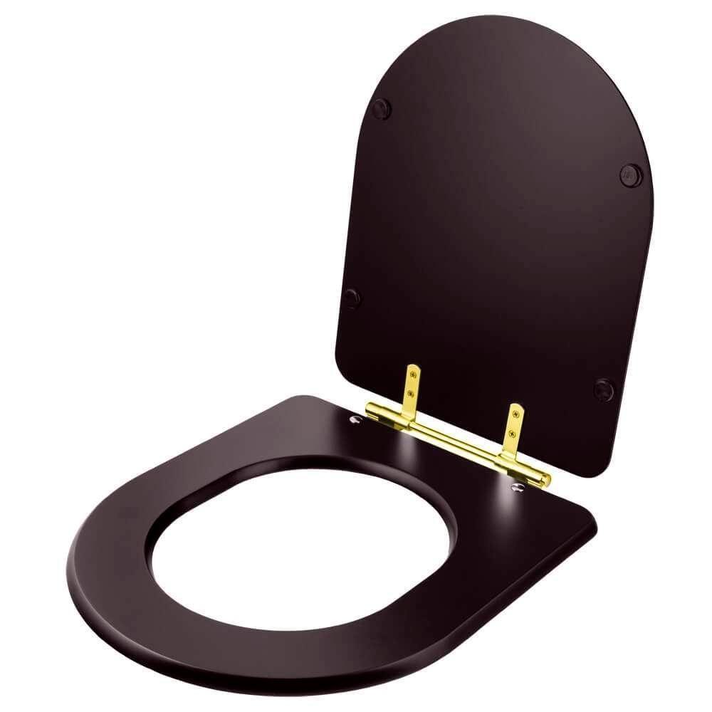 Assento Sanitario Poliester Carrara Marrom Fosco Para Vaso Deca Com Ferragem Dourada - 5