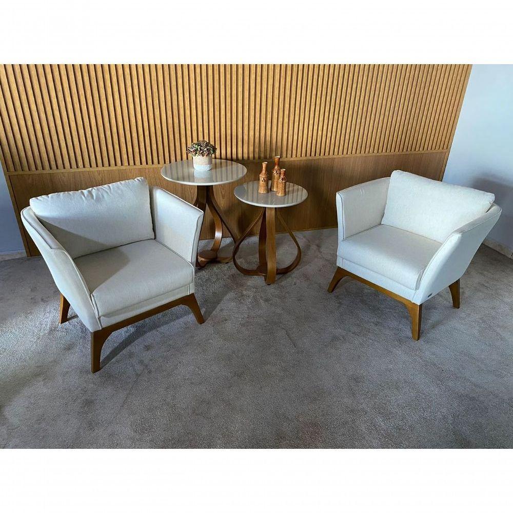 Poltrona Juli Com Pés De Madeira Garapa Pintura P.u Amêndoa, Almofada Em Fibras, Linho Off White - 1