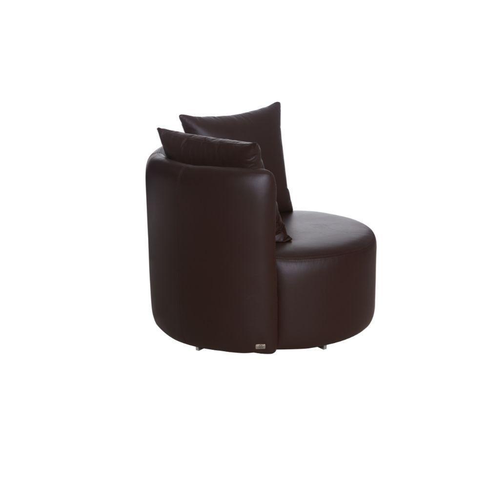 Poltrona Janine Base Giratória Em Aço Carbono, 2 Almofadas Soltas Couro Sintético Marrom Expresso - 4