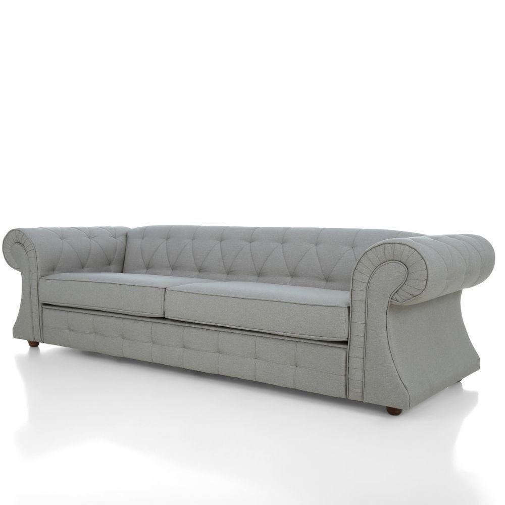 Sofá Roma Assento Fixo E Pés, Assentos De 1,05 E Braços De 32,5 Total 2,75 X 0,85 Veludo Cinza - 1