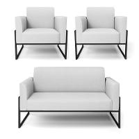 Sofá Namoradeira Com 2 Poltronas Base Industrial Alta Preto Marisa Linho D03 - D\'rossi Cor A05 Cinza - 1