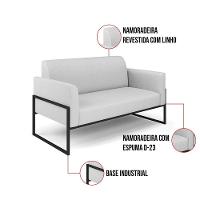 Sofá Namoradeira Com 2 Poltronas Base Industrial Alta Preto Marisa Linho D03 - D\'rossi Cor A05 Cinza - 8