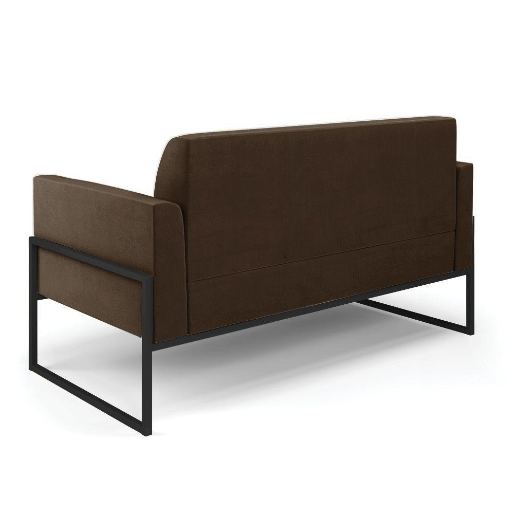 Sofá Namoradeira Com Poltrona Base Industrial Alta Preto Marisa Suede D03 - D\'rossi Cor Marrom - 4