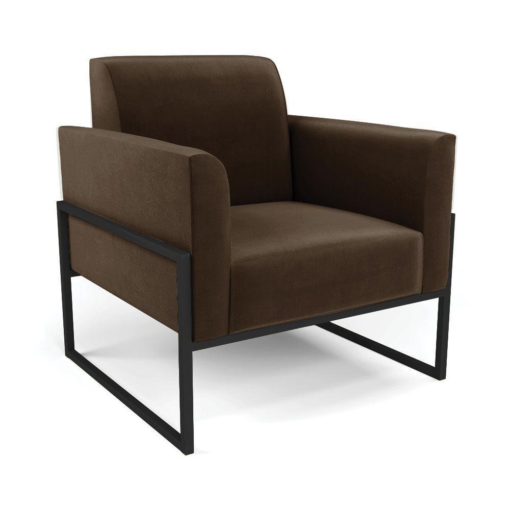 Sofá Namoradeira Com Poltrona Base Industrial Alta Preto Marisa Suede D03 - D\'rossi Cor Marrom - 8
