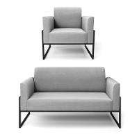 Sofá Namoradeira Com Poltrona Base Industrial Alta Preto Marisa Suede D03 - D\'rossi Cor Cinza - 1