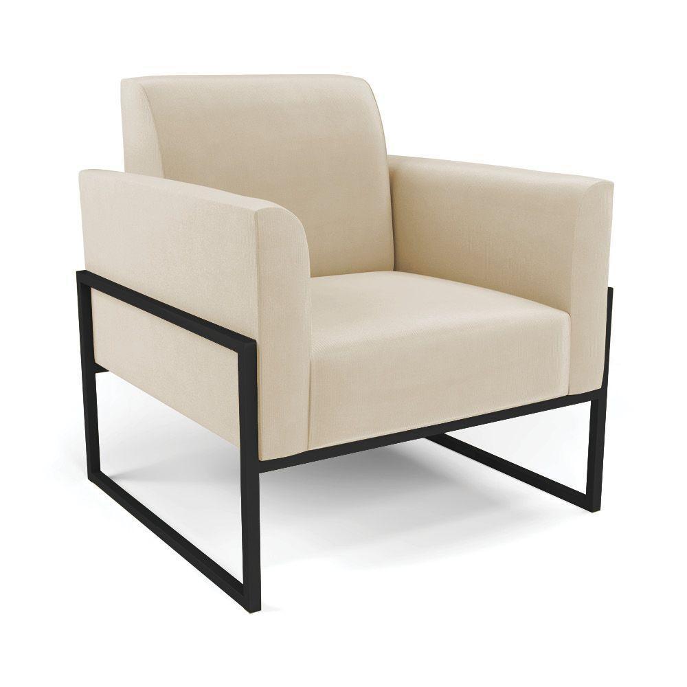 Sofá Namoradeira Com 2 Poltronas Base Industrial Alta Preto Marisa Suede D03 - D\'rossi Cor Bege - 3