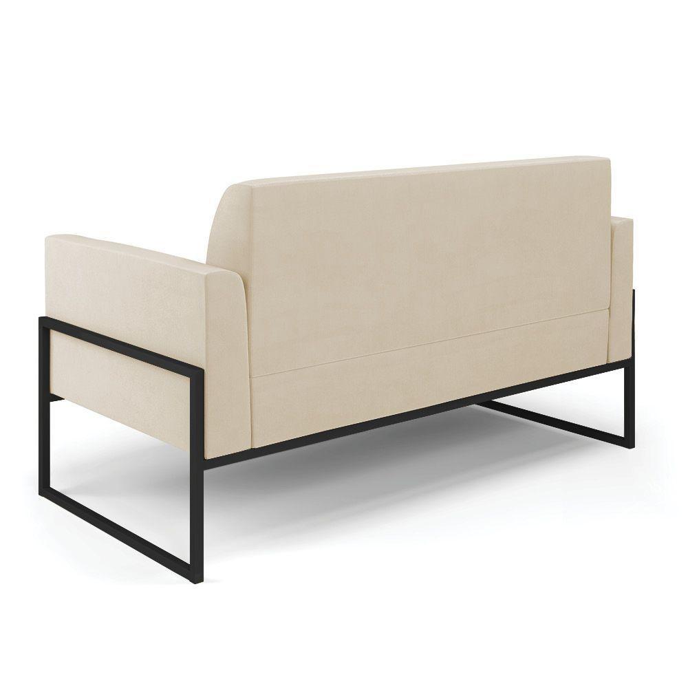 Sofá Namoradeira Com 2 Poltronas Base Industrial Alta Preto Marisa Suede D03 - D\'rossi Cor Bege - 5