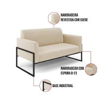 Sofá Namoradeira Com 2 Poltronas Base Industrial Alta Preto Marisa Suede D03 - D\'rossi Cor Bege - 8