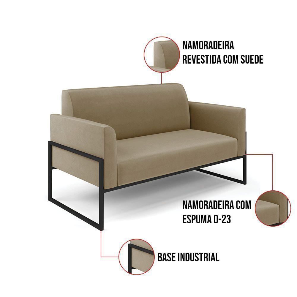 Sofá Namoradeira Com Poltrona Base Industrial Alta Preto Marisa Suede D03 - D\'rossi Cor Marrom Rato - 2