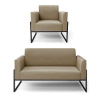 Sofá Namoradeira Com Poltrona Base Industrial Alta Preto Marisa Suede D03 - D\'rossi Cor Marrom Rato - 1