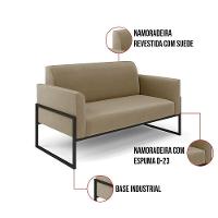 Sofá Namoradeira Com Poltrona Base Industrial Alta Preto Marisa Suede D03 - D\'rossi Cor Marrom Rato - 2