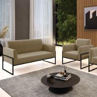 Sofá Namoradeira Com Poltrona Base Industrial Alta Preto Marisa Suede D03 - D\'rossi Cor Marrom Rato - 6