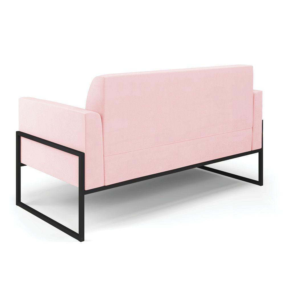 Sofá Namoradeira Com 2 Poltronas Base Industrial Alta Preto Marisa Suede D03 - D\'rossi Cor Rosa Bebê - 6