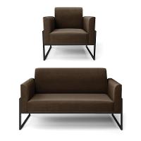 Sofá Namoradeira Com Poltrona Base Industrial Alta Preto Marisa Suede Marrom D03 - D\'rossi - 1