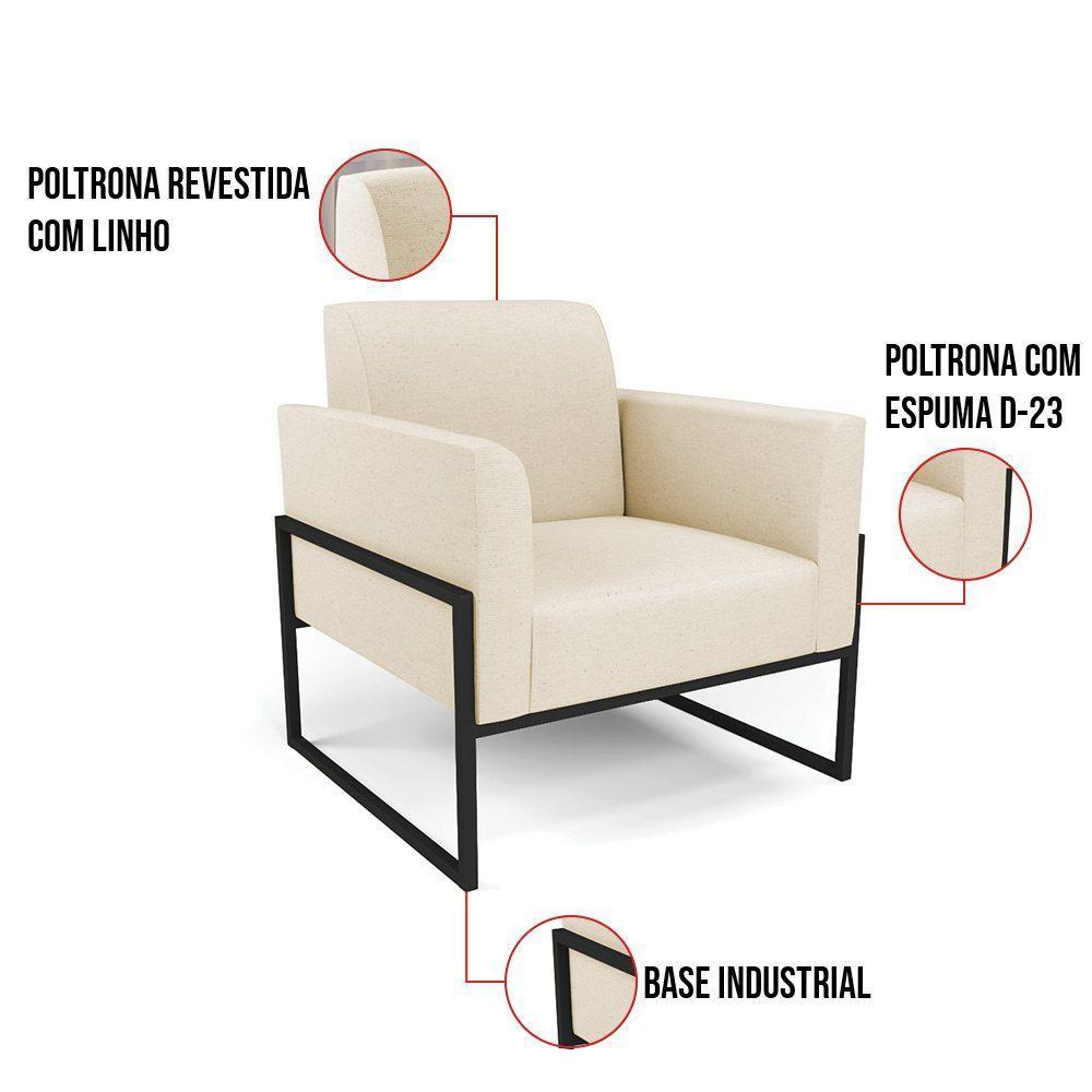 Poltrona Base Industrial Alta Preto Marisa Linho D03 - D\'rossi Cor A19 Bege - 3