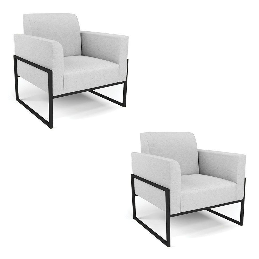 Kit 2 Poltronas Base Industrial Alta Preto Marisa Linho Cinza A05 D03 - D\'rossi - 1