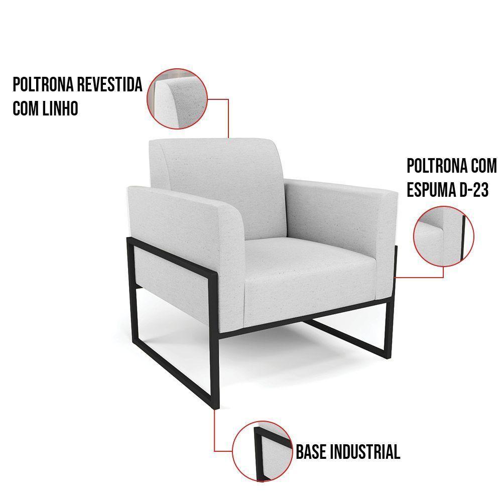 Kit 2 Poltronas Base Industrial Alta Preto Marisa Linho Cinza A05 D03 - D\'rossi - 2