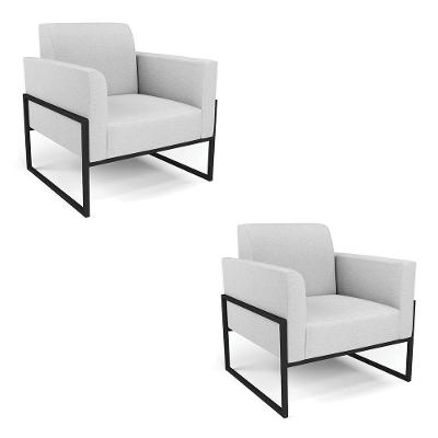 Kit 2 Poltronas Base Industrial Alta Preto Marisa Linho Cinza A05 D03 - D\'rossi