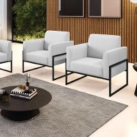 Kit 2 Poltronas Base Industrial Alta Preto Marisa Linho Cinza A05 D03 - D\'rossi - 7