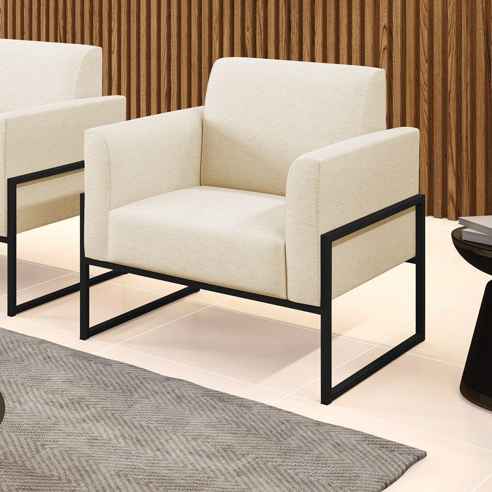 Poltrona Base Industrial Alta Preto Marisa Linho Bege A19 D03 - D\'rossi - 4