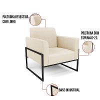Kit 2 Poltronas Base Industrial Alta Preto Marisa Linho D03 - D\'rossi Cor A19 Bege - 6