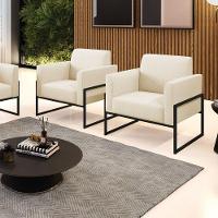 Kit 2 Poltronas Base Industrial Alta Preto Marisa Linho D03 - D\'rossi Cor A19 Bege - 7