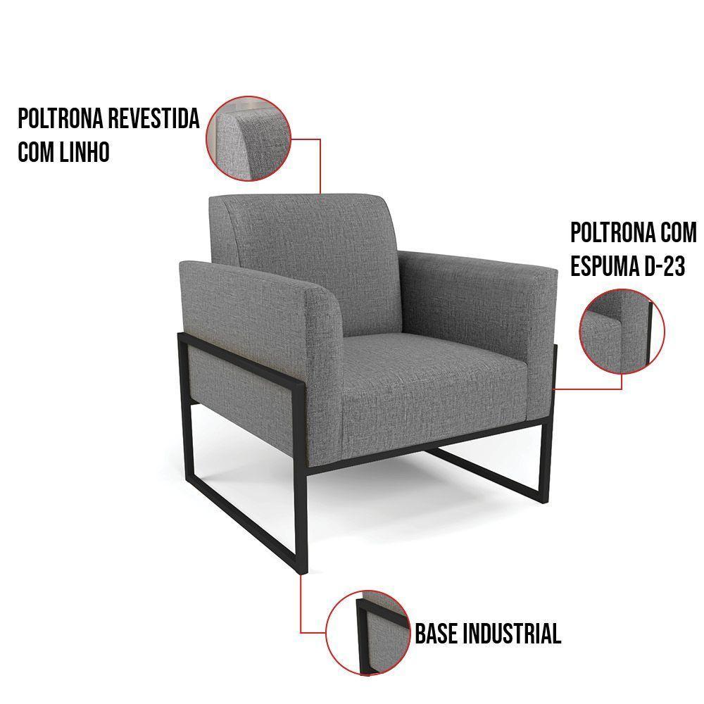 Poltrona Base Industrial Alta Preto Marisa Linho Grafite A26 D03 - D\'rossi - 2