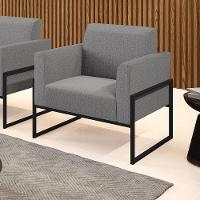 Poltrona Base Industrial Alta Preto Marisa Linho Grafite A26 D03 - D\'rossi