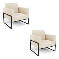 Kit 2 Poltronas Base Industrial Alta Preto Marisa Linho Bege A19 D03 - D\'rossi - 1