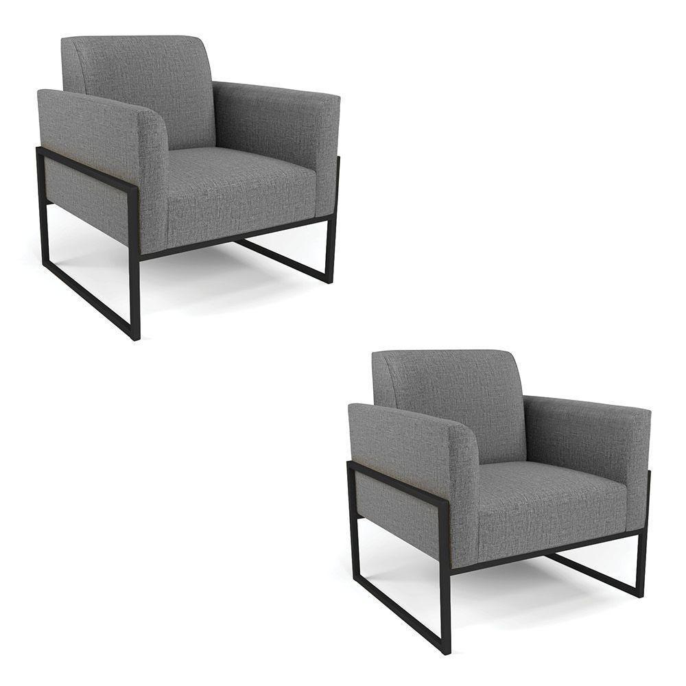 Kit 2 Poltronas Base Industrial Alta Preto Marisa Linho Grafite A26 D03 - D\'rossi - 1