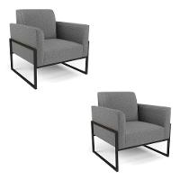 Kit 2 Poltronas Base Industrial Alta Preto Marisa Linho Grafite A26 D03 - D\'rossi - 1