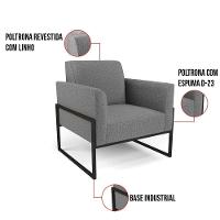 Kit 2 Poltronas Base Industrial Alta Preto Marisa Linho Grafite A26 D03 - D\'rossi - 5