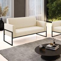 Sofá Namoradeira Base Industrial Alta Preto Marisa Linho D03 - D\'rossi Cor A19 Bege - 3