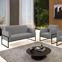 Sofá Namoradeira Com Poltrona Base Industrial Alta Preto Marisa Linho Grafite A26 D03 - D\'rossi - 2