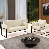 Sofá Namoradeira Com Poltrona Base Industrial Alta Preto Marisa Linho D03 - D\'rossi Cor A19 Bege - 2