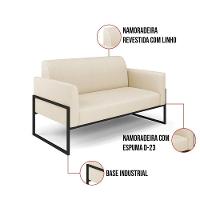 Sofá Namoradeira Com Poltrona Base Industrial Alta Preto Marisa Linho D03 - D\'rossi Cor A19 Bege - 3