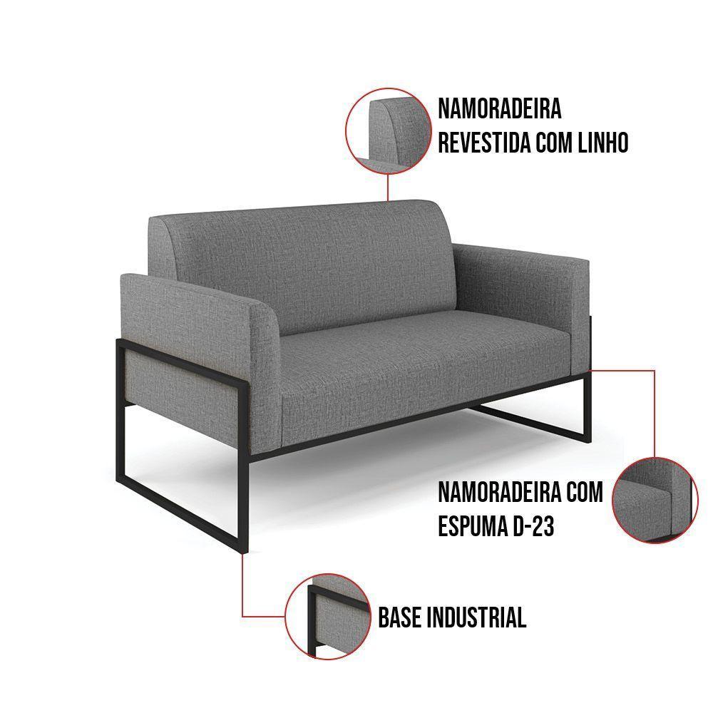 Sofá Namoradeira Com Poltrona Base Industrial Alta Preto Marisa Linho D03 - D\'rossi Cor A26 Grafite - 4