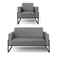 Sofá Namoradeira Com Poltrona Base Industrial Alta Preto Marisa Linho D03 - D\'rossi Cor A26 Grafite - 1