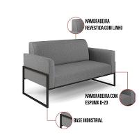 Sofá Namoradeira Com 2 Poltronas Base Industrial Alta Preto Marisa Linho Grafite A26 D03 - D\'rossi - 2