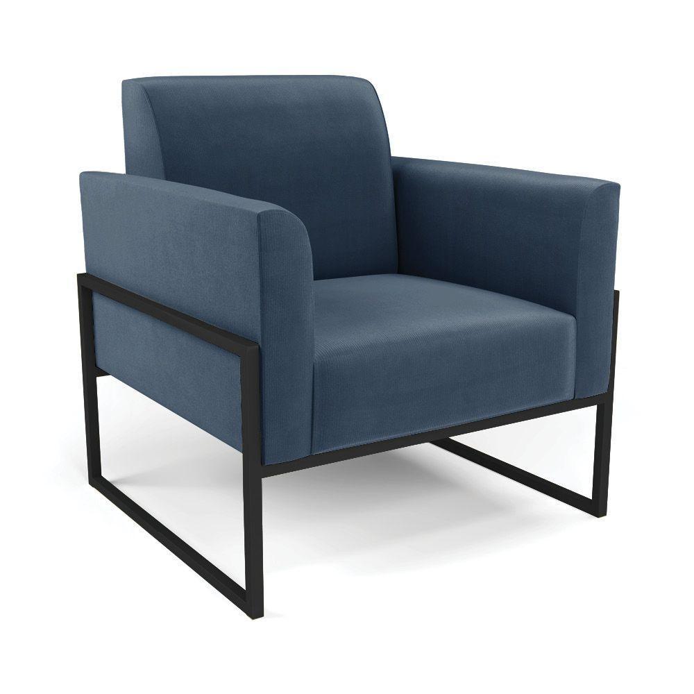 Sofá Namoradeira Com 2 Poltronas Base Industrial Alta Preto Marisa Suede Azul Marinho D03 - D\'rossi - 4