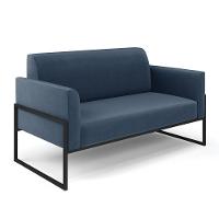 Sofá Namoradeira Com 2 Poltronas Base Industrial Alta Preto Marisa Suede Azul Marinho D03 - D\'rossi - 6