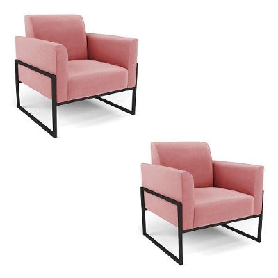 Kit 2 Poltronas Marisa Suede Base Industrial Alta Rosa D'Rossi