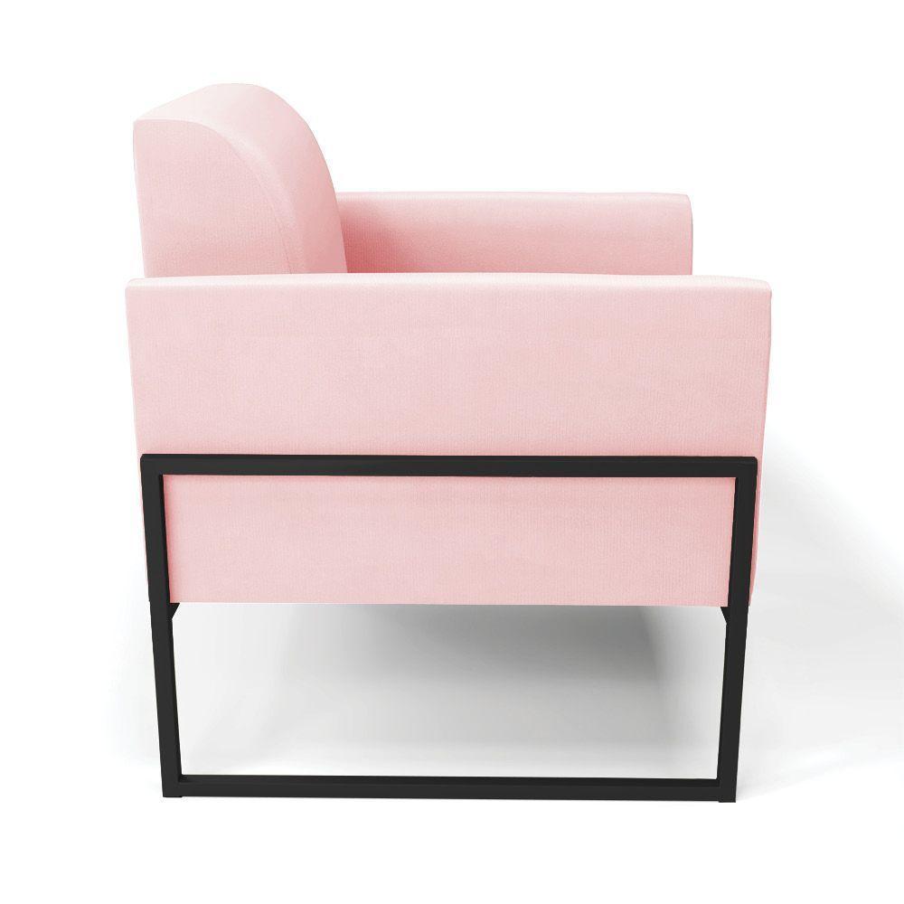 Kit 2 Poltronas Base Industrial Alta Preto Marisa Suede D03 - D\'rossi Cor Rosa Bebê - 2