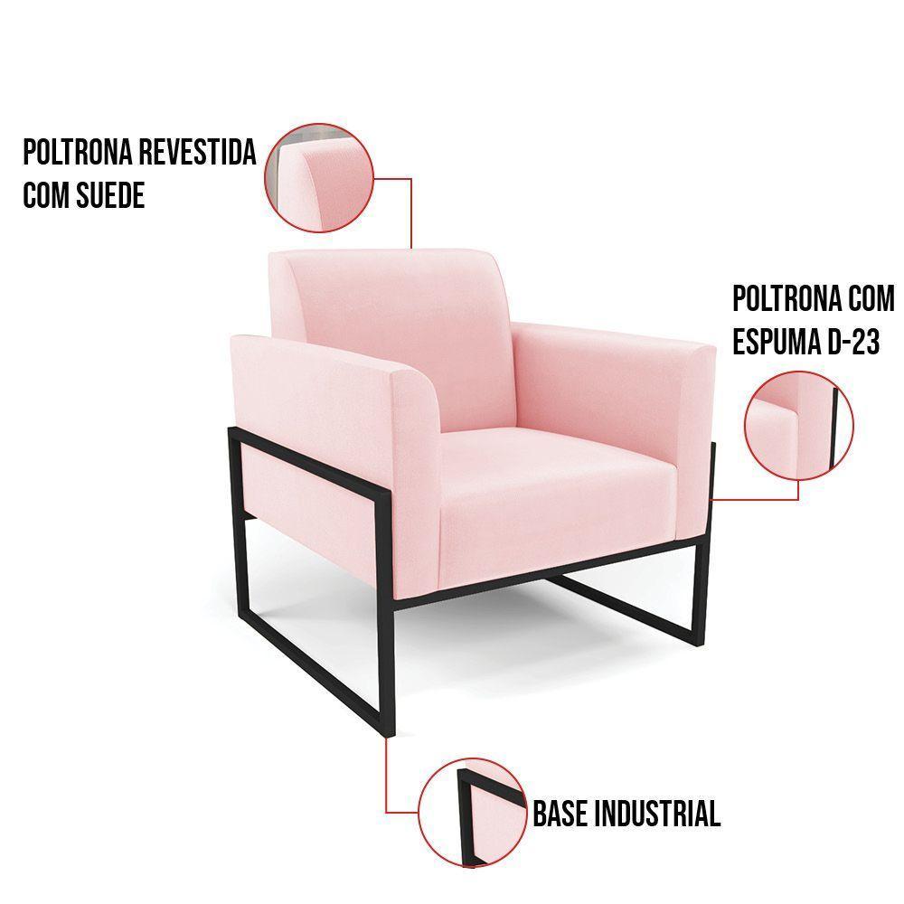 Kit 2 Poltronas Base Industrial Alta Preto Marisa Suede D03 - D\'rossi Cor Rosa Bebê - 3