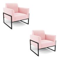 Kit 2 Poltronas Base Industrial Alta Preto Marisa Suede D03 - D\'rossi Cor Rosa Bebê - 1