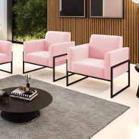 Kit 2 Poltronas Base Industrial Alta Preto Marisa Suede D03 - D\'rossi Cor Rosa Bebê