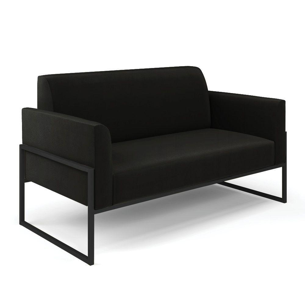 Sofá Namoradeira Com 2 Poltronas Base Industrial Alta Preto Marisa Suede Preto D03 - D\'rossi - 4