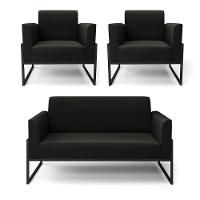 Sofá Namoradeira Com 2 Poltronas Base Industrial Alta Preto Marisa Suede Preto D03 - D\'rossi - 1